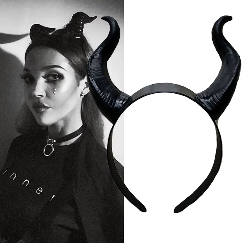 Casque cornes démon femme noir – Accessoire cosplay sorcière, diable ou reine pour fête Halloween